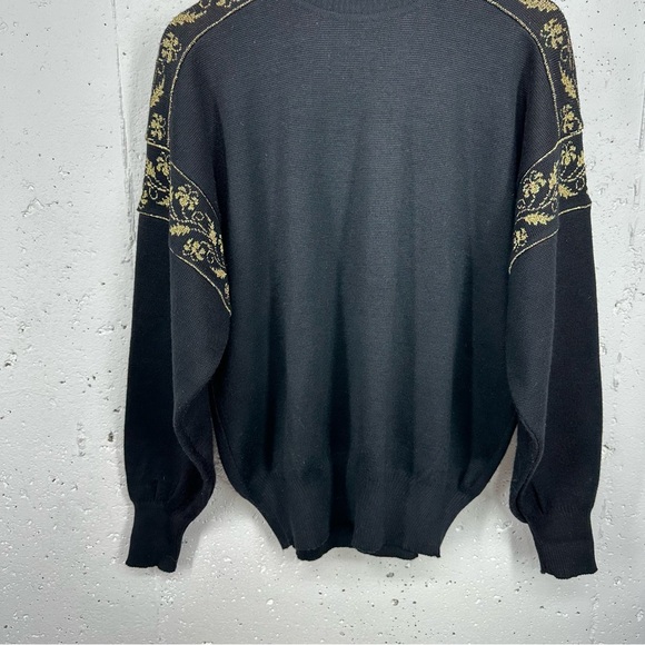 Vintage David Meister Large Wool Blend Black Metallic Gold Turtleneck Sweater - Picture 3 of 15